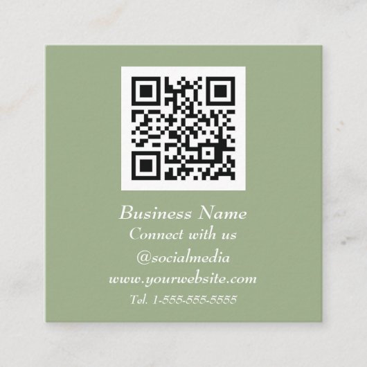 プロフェッショナルQRコードスキャン可能セージ緑モダン スクエア名刺 (正面)