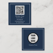 プロフェッショナルQRコードスキャン可能ネイビーブルー スクエア名刺 (正面/裏面)