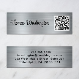 プロフェッショナルQRコードスタイリッシュスクリプトシルバー スキニー名刺