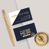 プロフェッショナルQRコードネイビーブルーシンプル 名刺