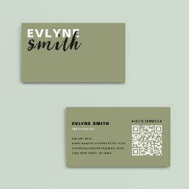 プロフェッショナルQRコードモダンセージ緑のスクリプト 名刺