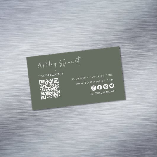 プロフェッショナルQrコードモダンミニマリストグリーン マグネット名刺 (インサイチュ)
