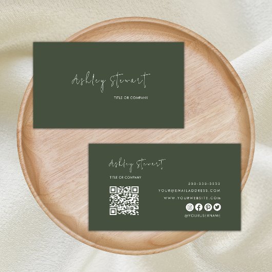 プロフェッショナルQrコードモダンミニマリストグリーン 名刺