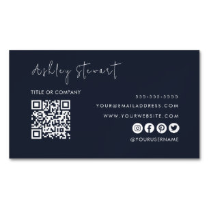 プロフェッショナルQrコードモダンミニマリストNavy Blue マグネット名刺