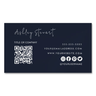 プロフェッショナルQrコードモダンミニマリストNavy Blue マグネット名刺