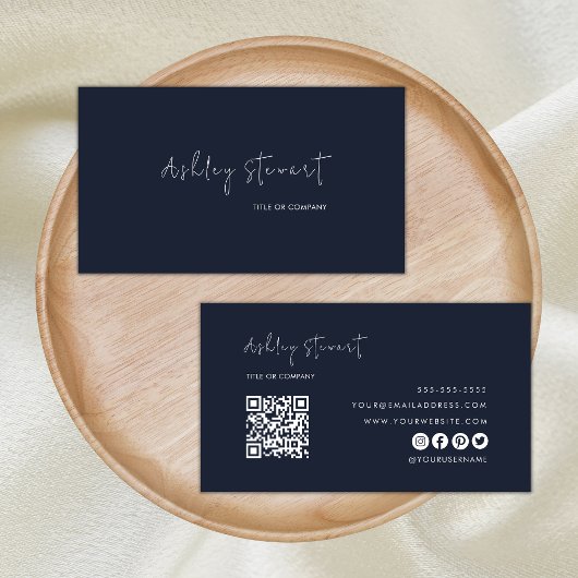 プロフェッショナルQrコードモダンミニマリストNavy Blue 名刺