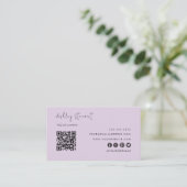 プロフェッショナルQrコードロゴモダントレンディー紫 名刺 (スタンド正面)