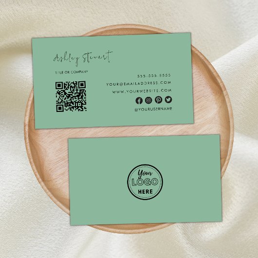 プロフェッショナルQrコードロゴモダントレンディー緑 名刺
