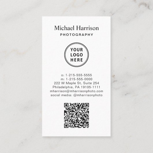 プロフェッショナルQRコードロゴ写真 名刺 (裏面)