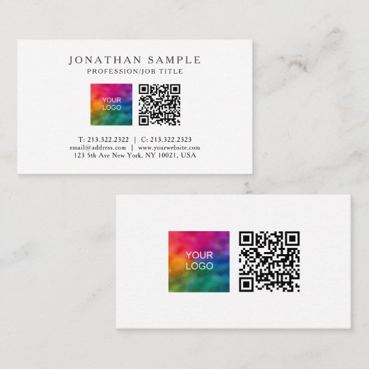 プロフェッショナルQRコード自分のロゴをアップロード 名刺 (正面/裏面)