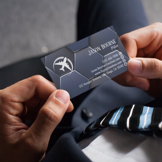 プロフェッショナルQRコード航空海軍ブルーモダン 名刺