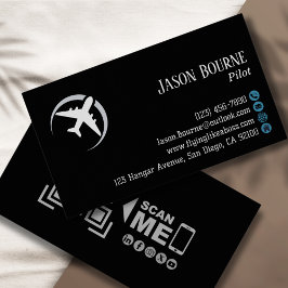 プロフェッショナルQRコード航空海軍ブルーモダン 名刺