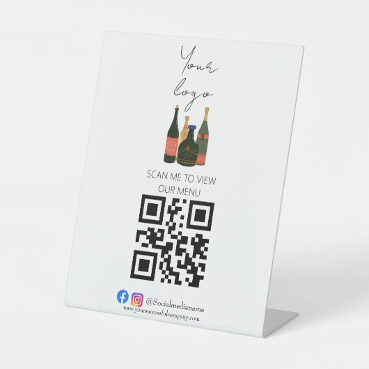 プロフェッショナルQRコード非接触式バー・メニューペデスタル 台座サイン (正面)