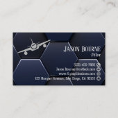 プロフェッショナルQRコード、航空、青モダン銀 名刺 (正面)