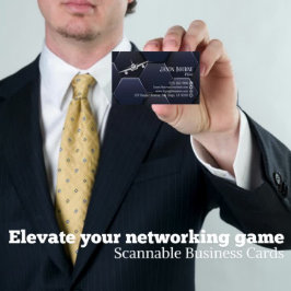 プロフェッショナルQRコード、航空、青モダン銀 名刺