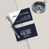 プロフェッショナルQRコード、航空、青、ミニマリスト 名刺