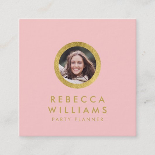 プロフエレガントィルフォトピンクのローズとフェイク金ゴールド スクエア名刺 (正面)