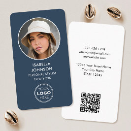 プロフモダンィルフォトロゴQRコード石板青 名刺