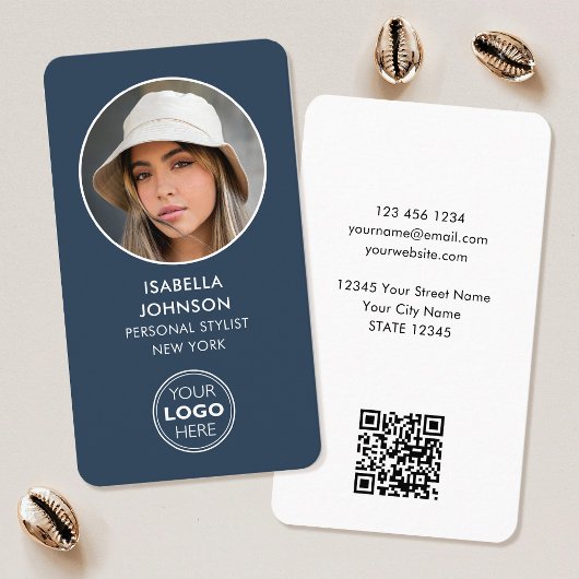 プロフモダンィルフォトロゴQRコード石板青 名刺