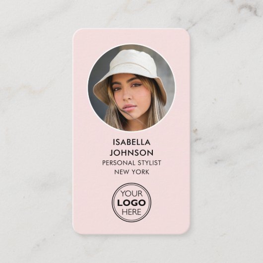 プロフモダンィルフォトロゴQRコード赤面ピンク 名刺 (正面)