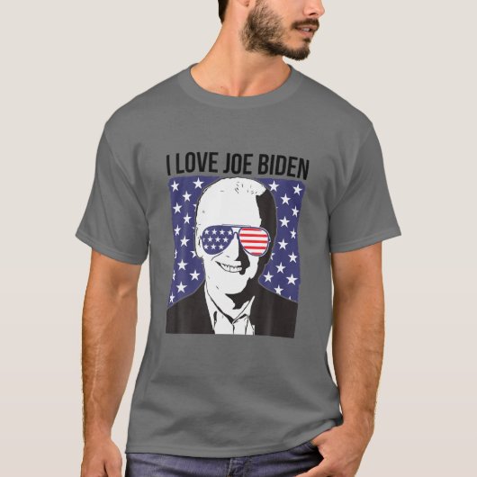 プロプレジデントバイデン氏アメリカ国旗I Loveサングラス Tシャツ (正面)