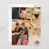 プロペラ付きのヴィンテージ シー プレーンによる家族のバケーション ポストカード (正面/裏面)