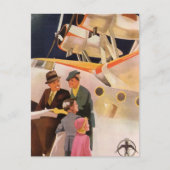 プロペラ付きのヴィンテージ シー プレーンによる家族のバケーション ポストカード (正面)