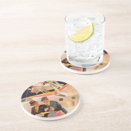 プロペラ付きの水上機によるヴィンテージ家族の休暇 コースター (側面)