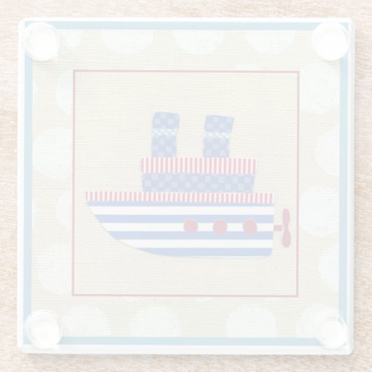 プロペラ及び青色煙突付き汽船 ガラスコースター (裏面)