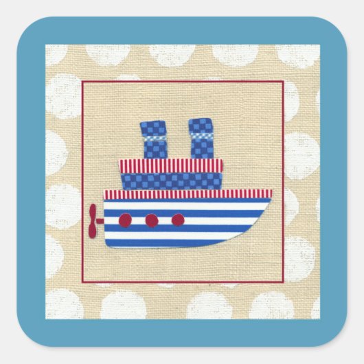 プロペラ及び青色煙突付き汽船 スクエアシール (正面)