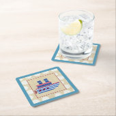 プロペラ及び青色煙突付き汽船 スクエアペーパーコースター (インサイチュ)