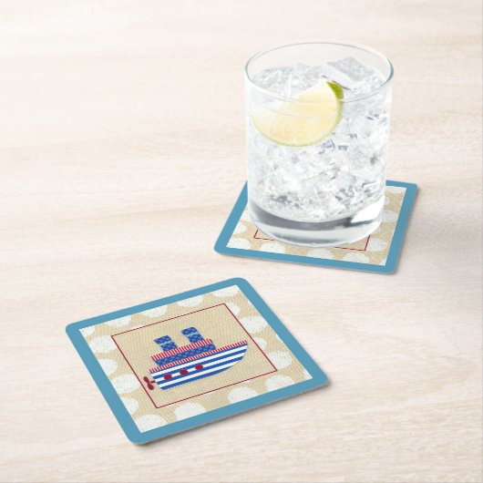 プロペラ及び青色煙突付き汽船 スクエアペーパーコースター (インサイチュ)