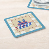 プロペラ及び青色煙突付き汽船 スクエアペーパーコースター (アングル)