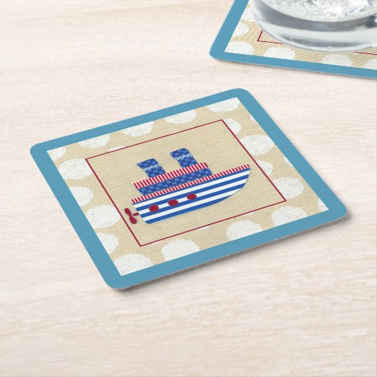 プロペラ及び青色煙突付き汽船 スクエアペーパーコースター (アングル)