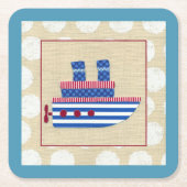 プロペラ及び青色煙突付き汽船 スクエアペーパーコースター (正面)