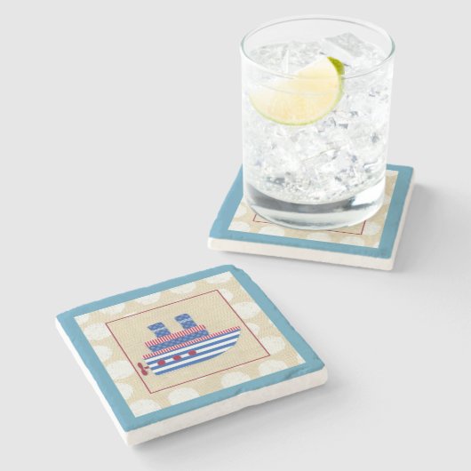 プロペラ及び青色煙突付き汽船 ストーンコースター (横)