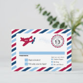 プロペラ飛行機航空便誕生日RSVP 出欠カード (スタンド正面)