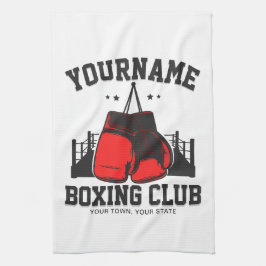 プロボクサーADD NAME赤い手袋ボクシングリングや輪トレーニング キッチンタオル