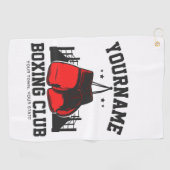 プロボクサーADD NAME赤い手袋ボクシングリングや輪トレーニング ゴルフタオル (横)