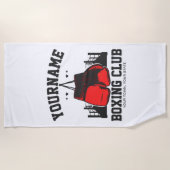 プロボクサーADD NAME赤い手袋ボクシングリングや輪トレーニング ビーチタオル (正面)