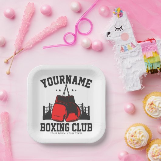 プロボクサーADD NAME赤い手袋ボクシングリングや輪トレーニング ペーパープレート (パーティー)