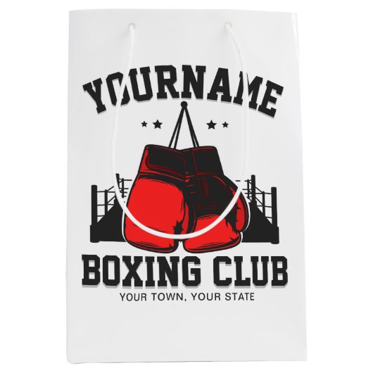 プロボクサーADD NAME赤い手袋ボクシングリングや輪トレーニング ミディアムペーパーバッグ (正面)