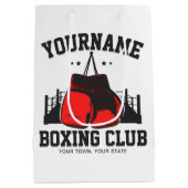 プロボクサーADD NAME赤い手袋ボクシングリングや輪トレーニング ミディアムペーパーバッグ (裏面)