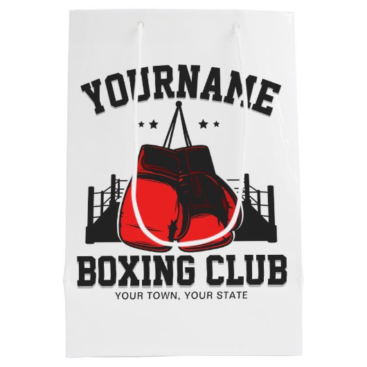 プロボクサーADD NAME赤い手袋ボクシングリングや輪トレーニング ミディアムペーパーバッグ (裏面)