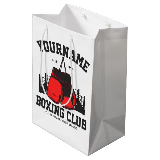 プロボクサーADD NAME赤い手袋ボクシングリングや輪トレーニング ミディアムペーパーバッグ (裏面アングル)