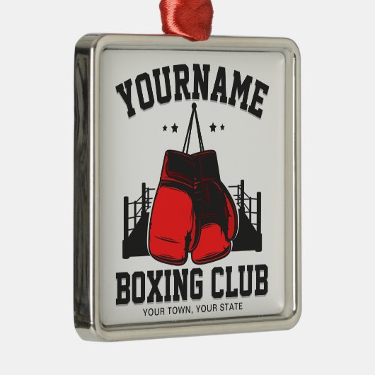 プロボクサーADD NAME赤い手袋ボクシングリングや輪トレーニング メタルオーナメント (右)