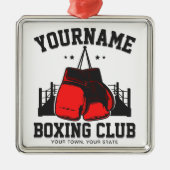 プロボクサーADD NAME赤い手袋ボクシングリングや輪トレーニング メタルオーナメント (正面)