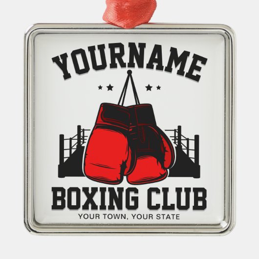 プロボクサーADD NAME赤い手袋ボクシングリングや輪トレーニング メタルオーナメント (正面)