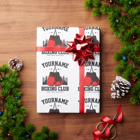 プロボクサーADD NAME赤い手袋ボクシングリングや輪トレーニング ラッピングペーパー (クリスマスギフト)