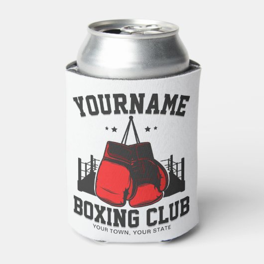 プロボクサーADD NAME赤い手袋ボクシングリングや輪トレーニング 缶クーラー (缶正面)